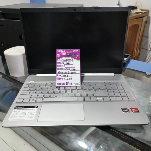 [HP] Laptop HP 15-ef2xxx 15.6" HD, AMD Ryzen 5-5500U , Ram 8GB, SSD 512GB.
